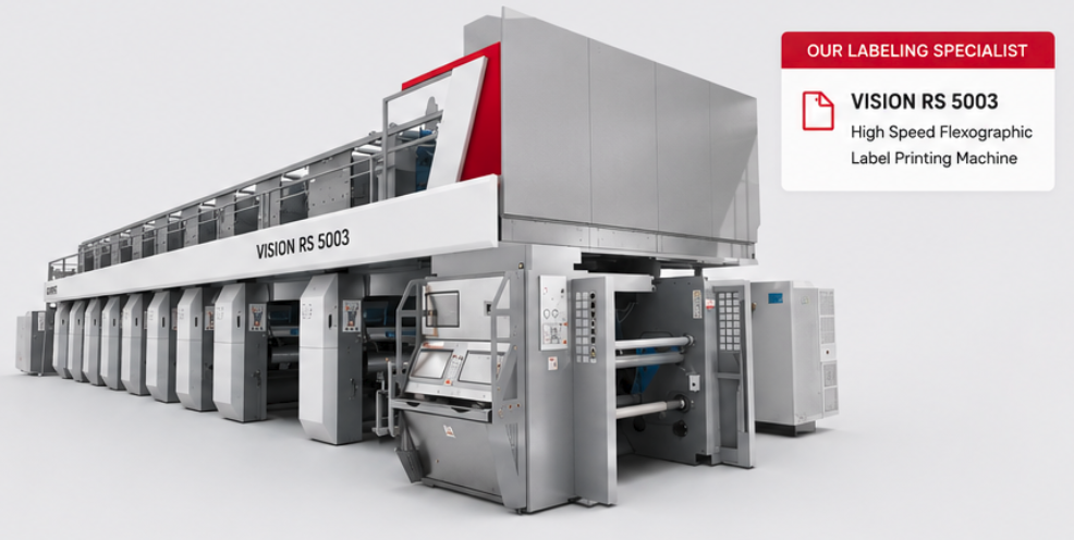 Industrial flexographic label printing production at KW Group in Addis Ababa, Ethiopia
